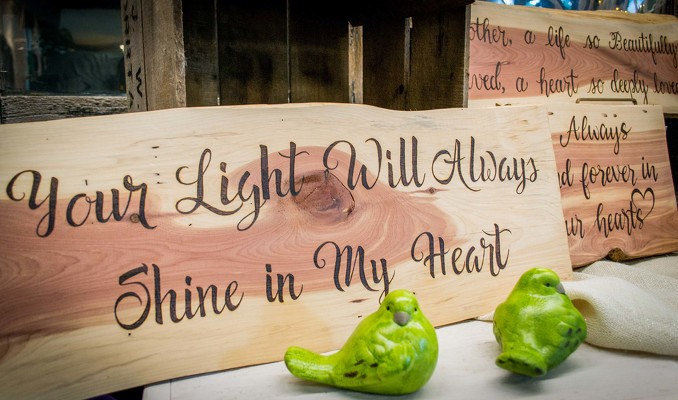 Handmade Wood-Burned Signs from Marion Flower Shop in Marion, OH